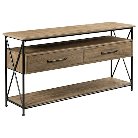 Modern Rustic Solid Wood Sofa Table with 2 Drawers